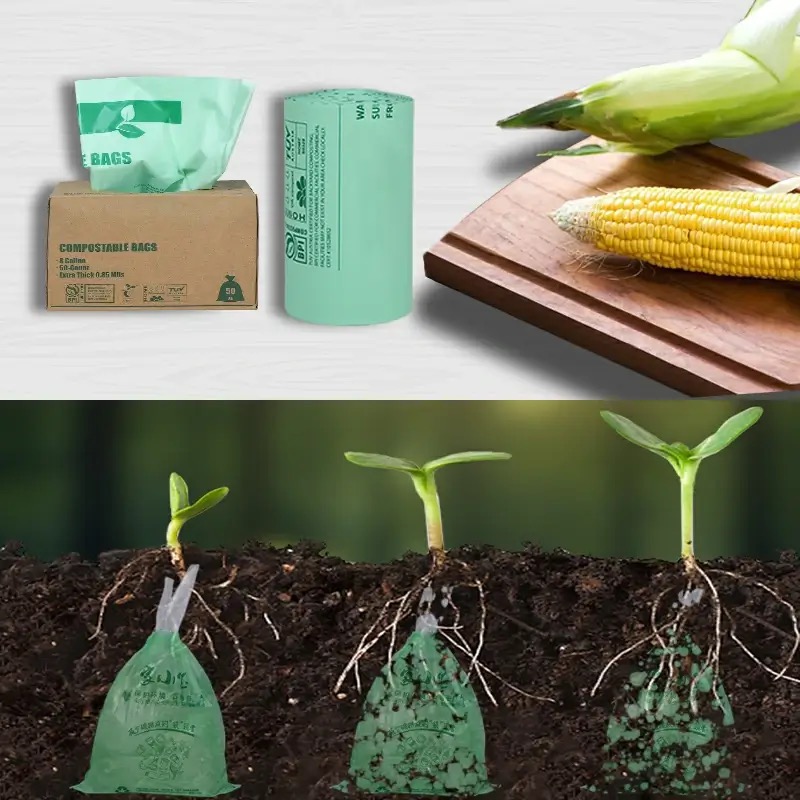 Compostable poly bag decomposing in soil