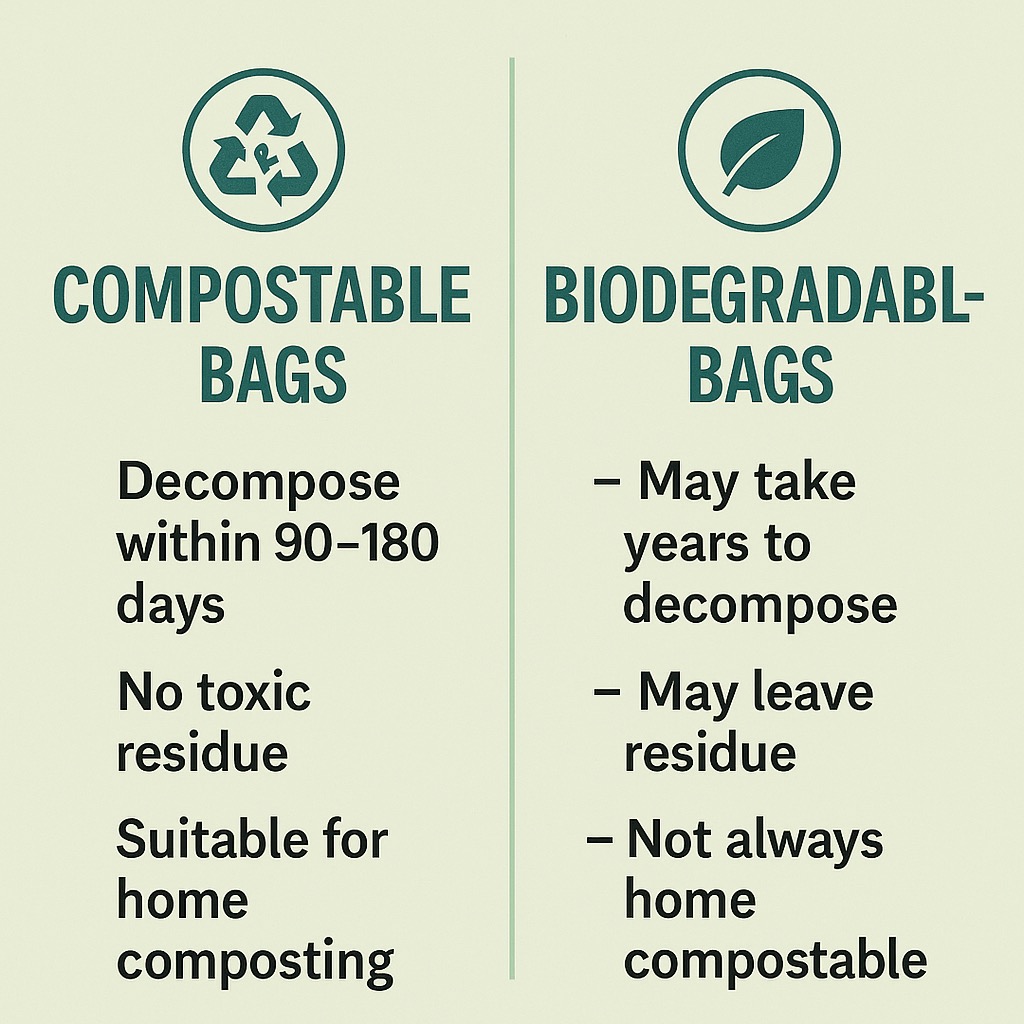 Infographic comparing compostable vs biodegradable bags