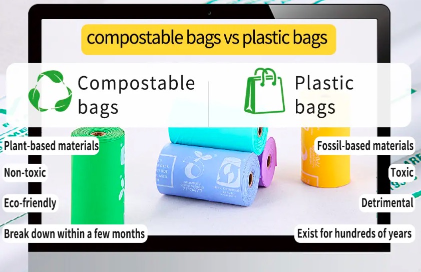 comparison between compliant compostable bags and traditional plastic bags for California SB 54 2026 compliance