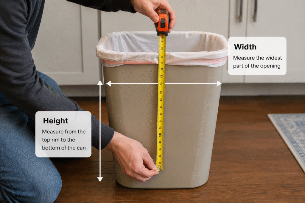 how to measure trash can height and width for correct garbage bag sizes