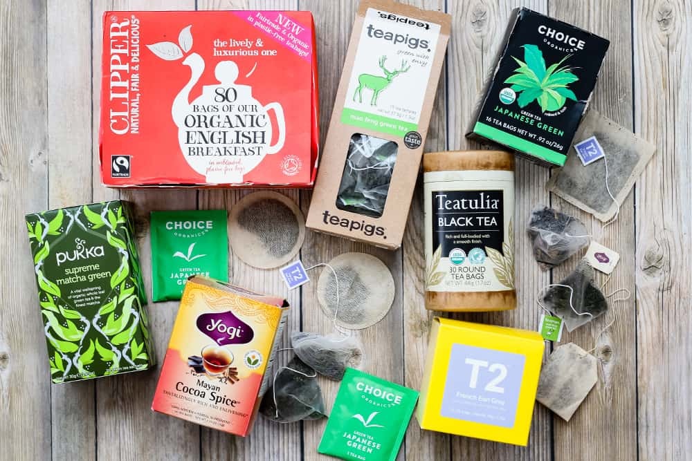 What Types of Tea Bags Are Compostable? Your Complete 2026 Guide 3 compostable tea bag brands including Pukka Clipper Numi Traditional Medicinals and Yogi Tea - plastic free and home compostable