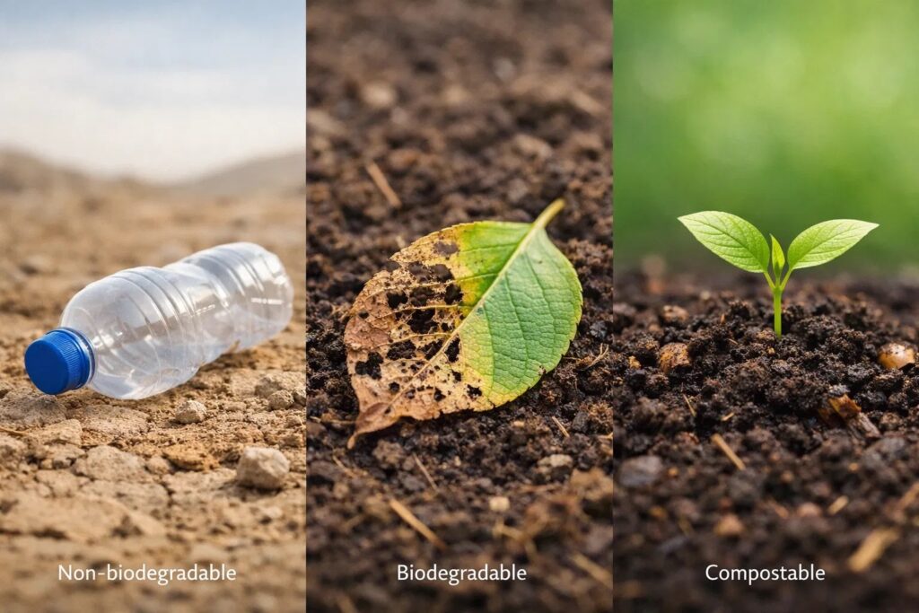 Non-biodegradable VS Biodegradable VS Compostable