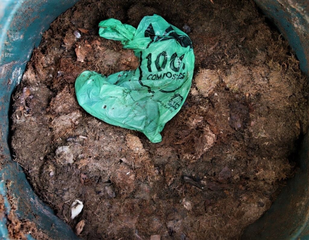 The bag degrades in the soil
