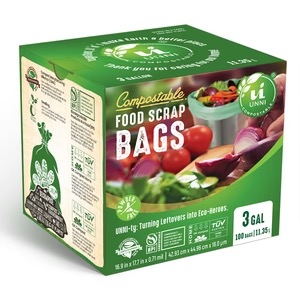 compostable trash bags in kitchen compost bin