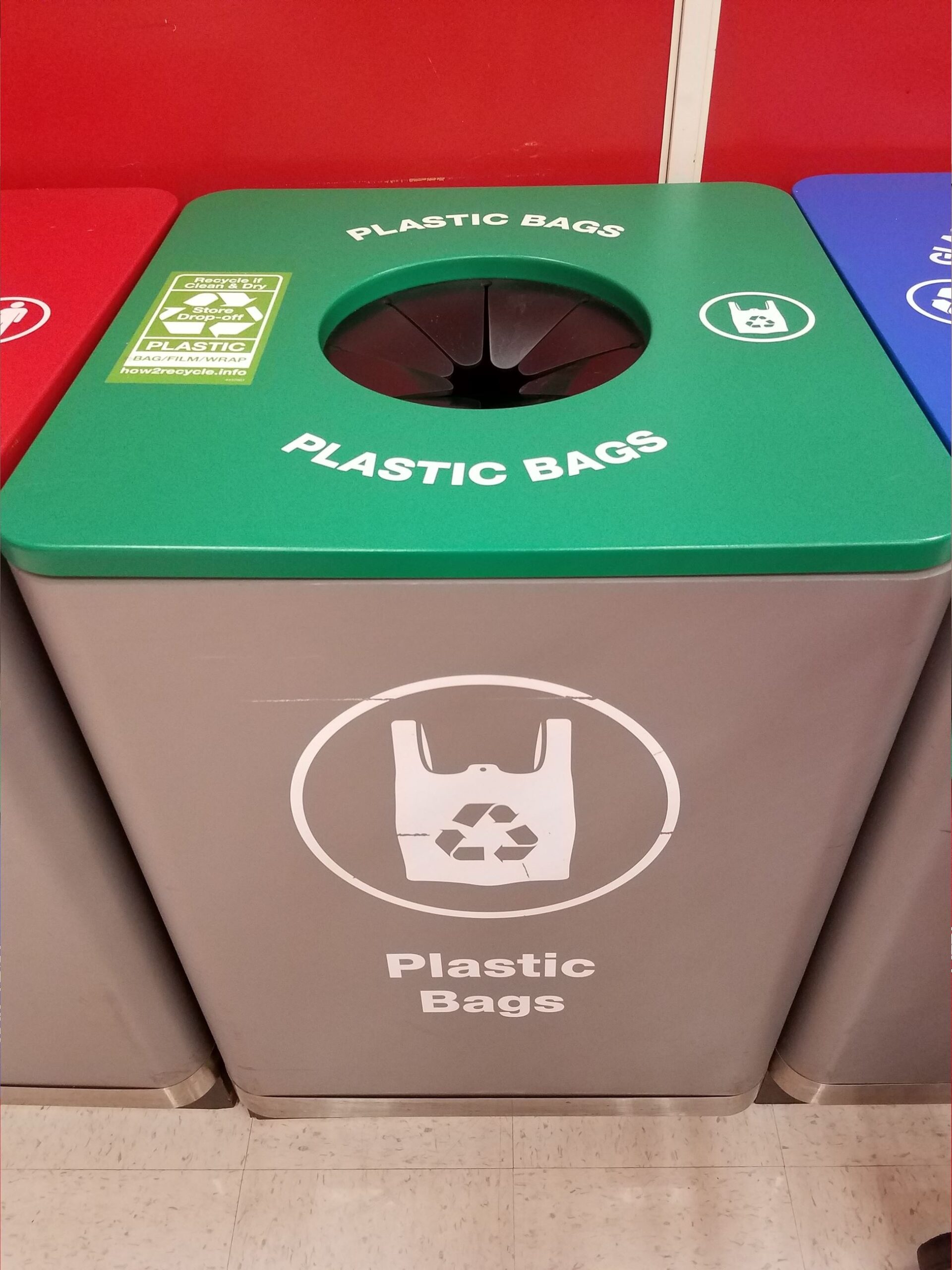 Where to recycle plastic grocery bags at store drop-off locations.