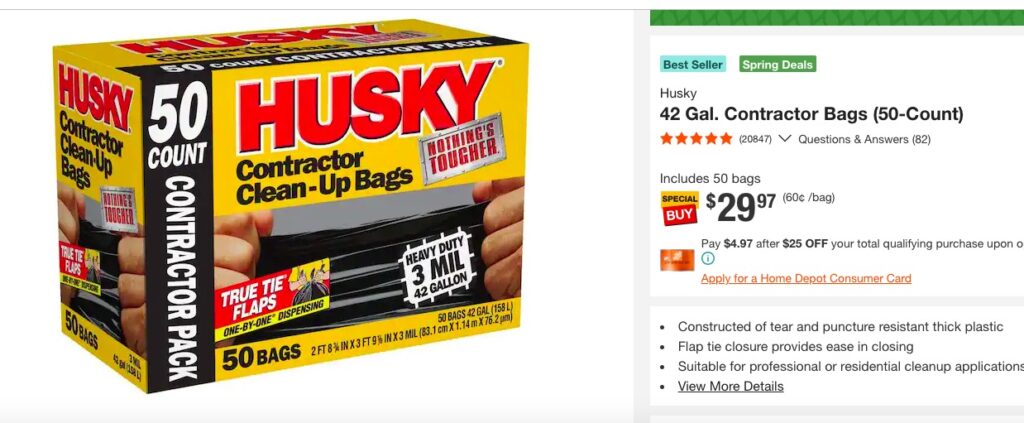 Contractor Trash Bags  Husky 42-Gallon Contractor Bags