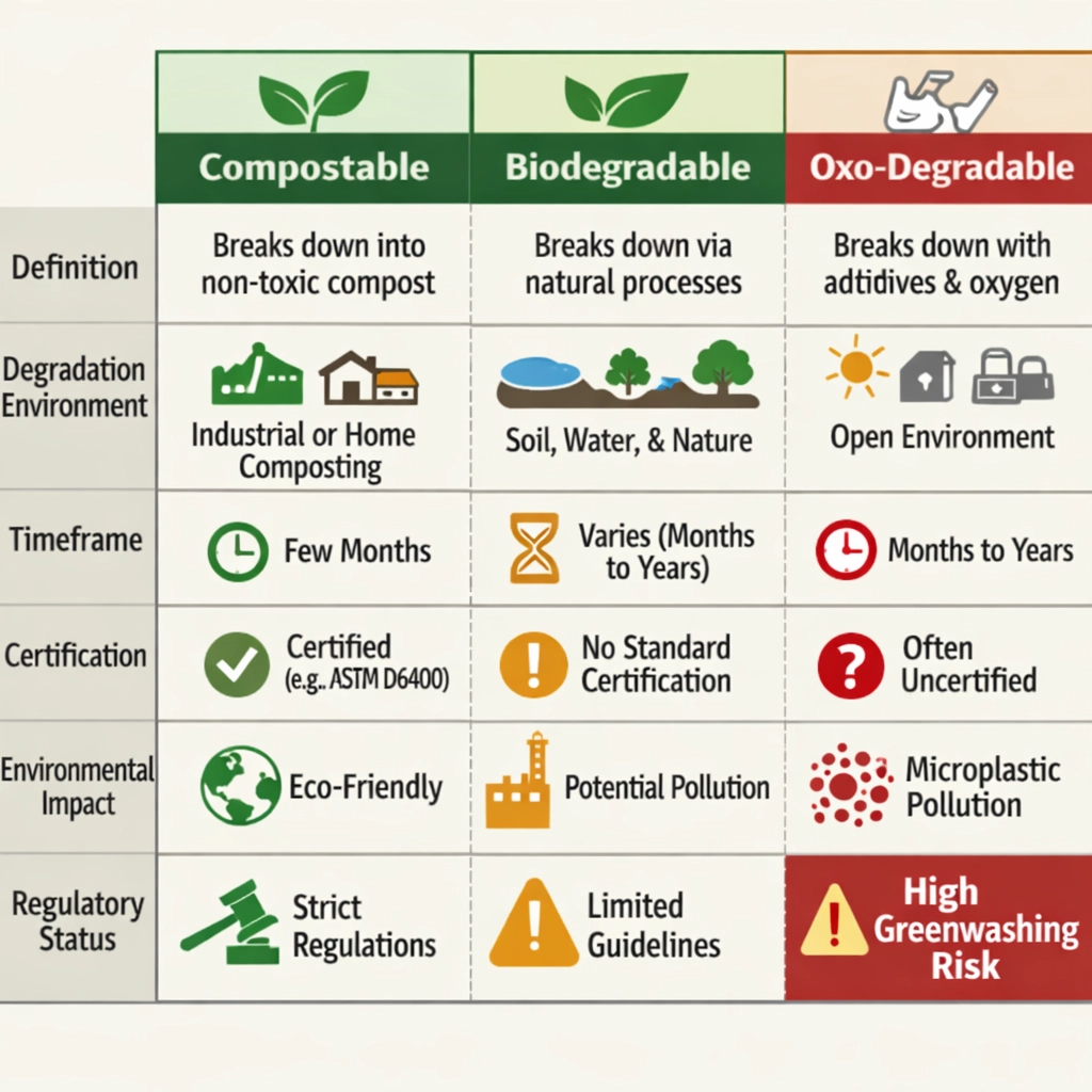 Compostable vs Biodegradable vs Oxo-Degradable