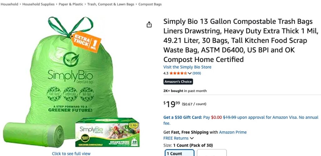 Simply Bio compostable garbage Bags