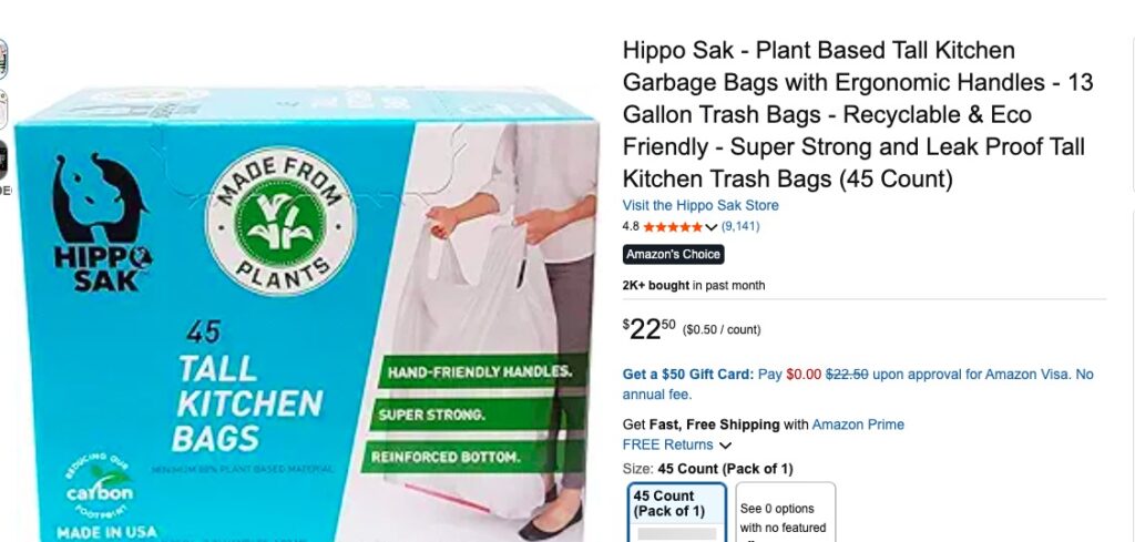 Hippo Sak Biodegradable trash bags
