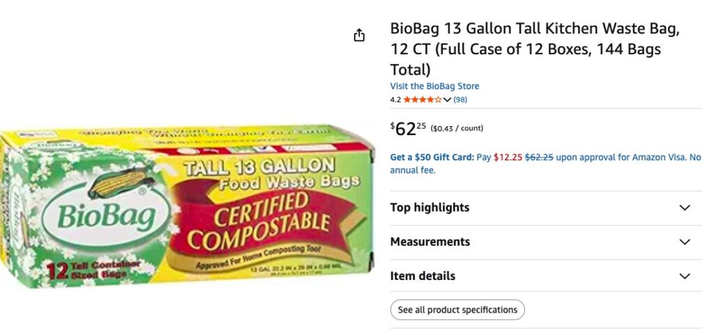 BioBag 13 Gallon Kitchen Bags