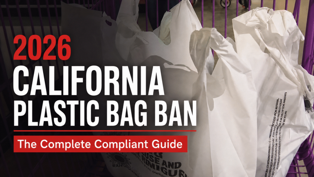 2026 California plastic bag ban compliant guide for businesses and consumers featuring plastic-free alternatives.