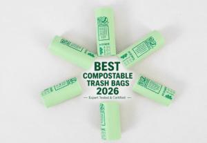 Best compostable trash bags 2026 guide featuring BPI and OK Compost HOME certified biodegradable garbage bags.