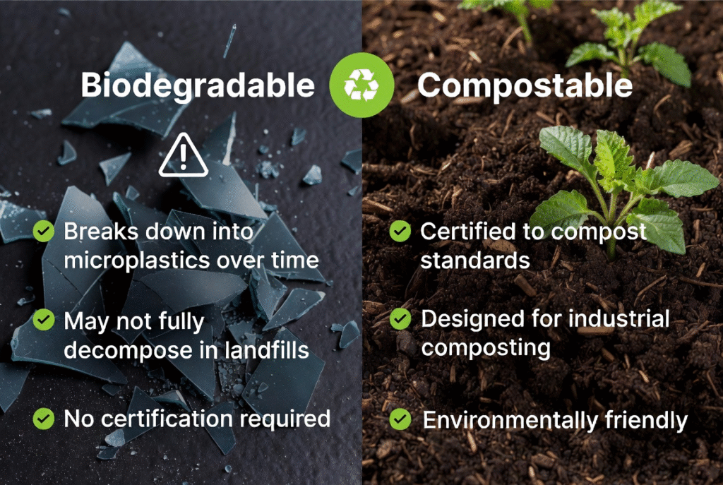 Biodegradable Explained: Meaning, How It Works, Benefits & Compostable Comparison (2026 Guide) 2 Biodegradable vs Compostable comparison chart - key differences explained