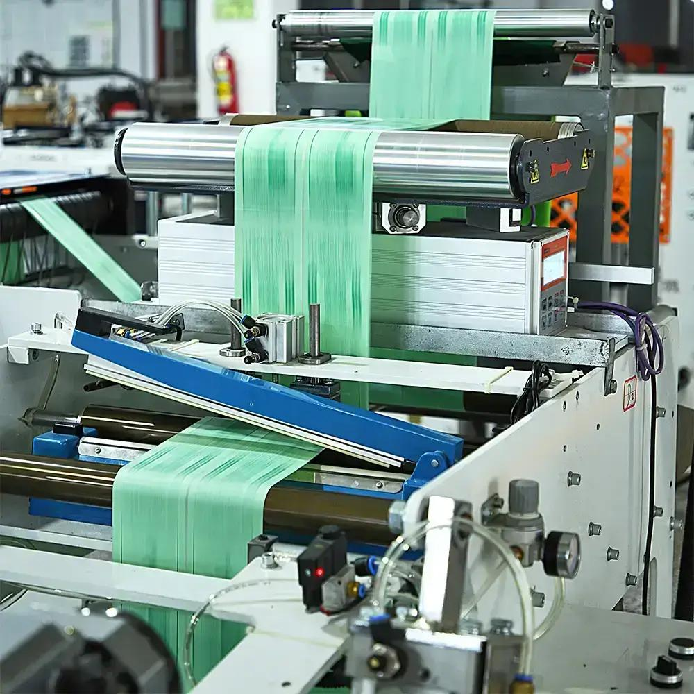 Testing film thickness and tensile strength during the compostable bag manufacturing process