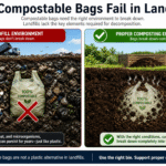 Can Compostable Bags Be Composted? Everything You Need to Know (2026) 8 An educational visual comparing a landfill environment (no oxygen, no heat) where a compostable bag fails to break down, versus a proper composting environment where it successfully decomposes.