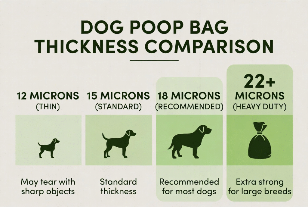 Dog poop bags thickness comparison - 12 to 22 microns guide