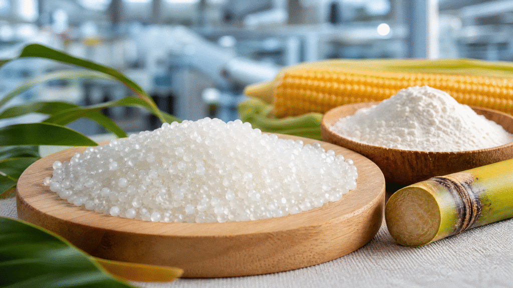 PLA and PBAT biodegradable resin pellets with corn starch and compostable bag materials for compostable bag manufacturing