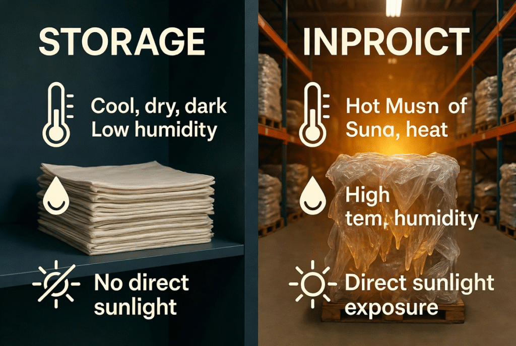 Proper vs Improper storage conditions for compostable bags - temperature humidity light