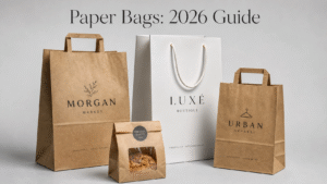 Cover image for the 2026 Paper Bags Guide featuring various premium paper bags, including luxury Euro totes and kraft SOS bags, with professional 'Paper Bags: 2026 Guide' text overlay.