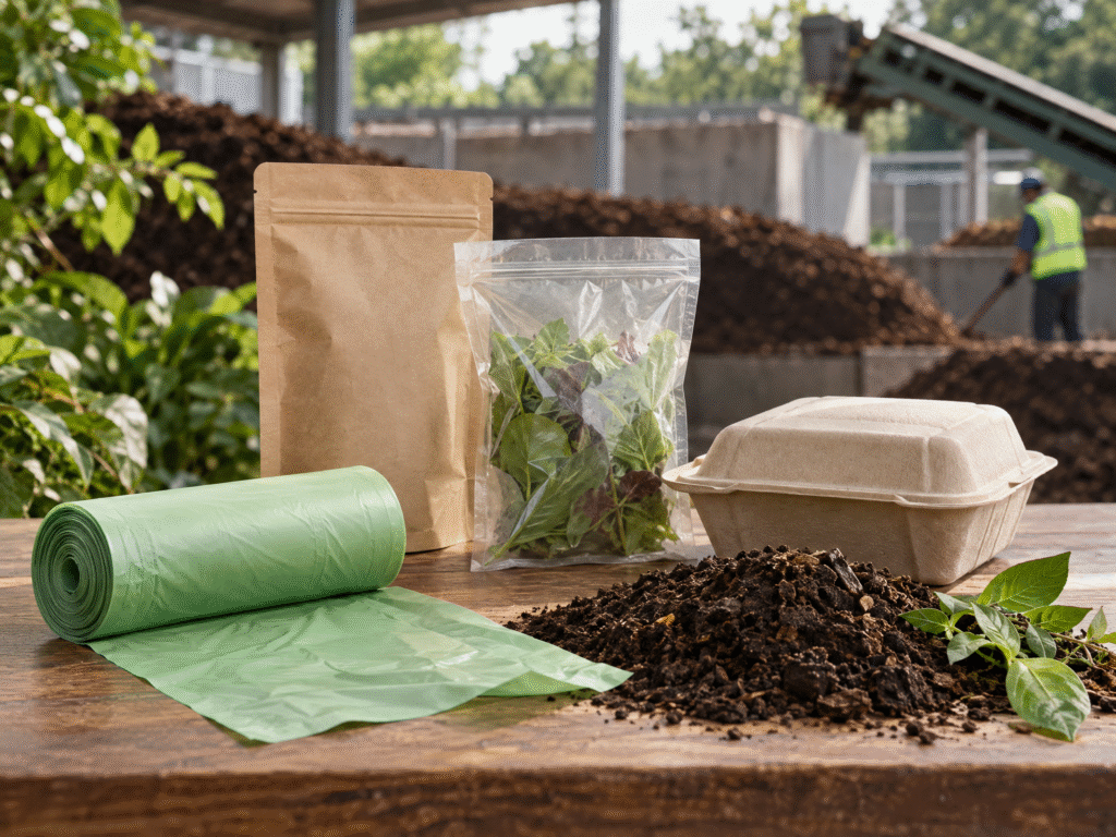 Compostable Packaging: What It Is, How It Works and How to Choose It (2026 Guide) 1 What is compostable packaging: compostable bags, paper pouches, food containers, and finished compost