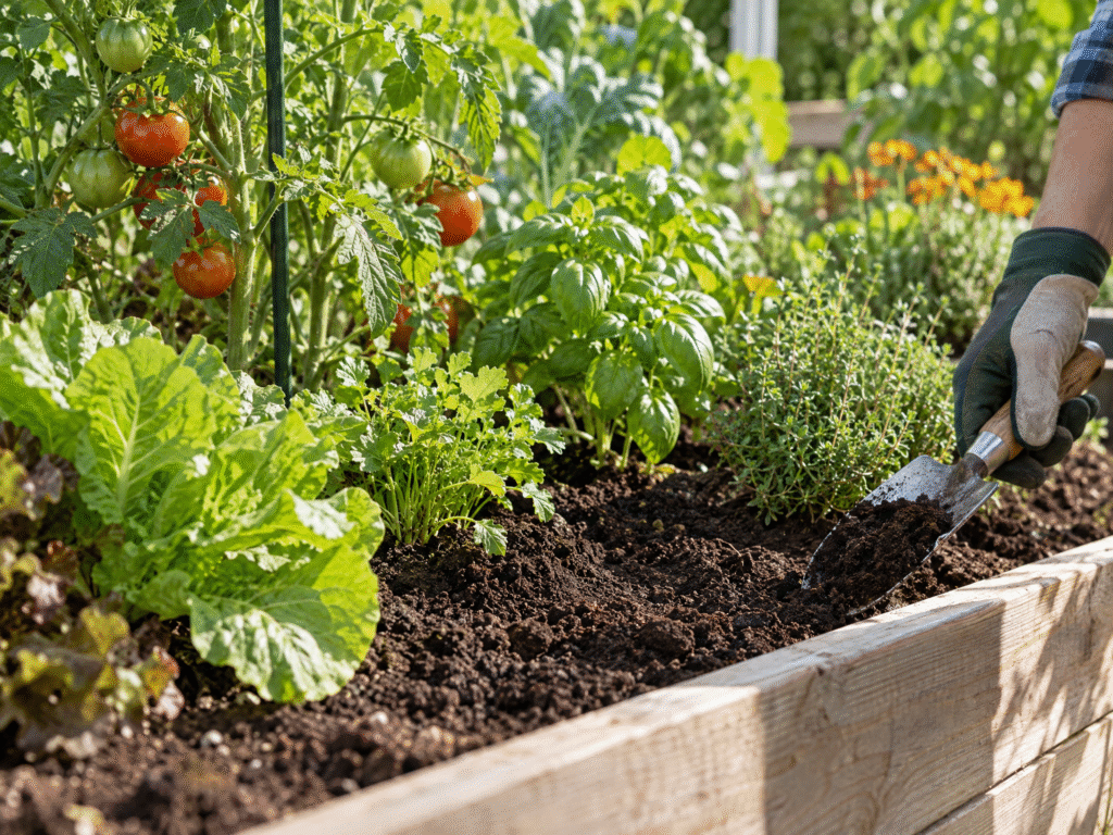 What to Do With Compost: How to Use Finished Compost in Your Garden (2026 Guide) 3 Compost for vegetable gardens applied around tomatoes, herbs, and leafy greens