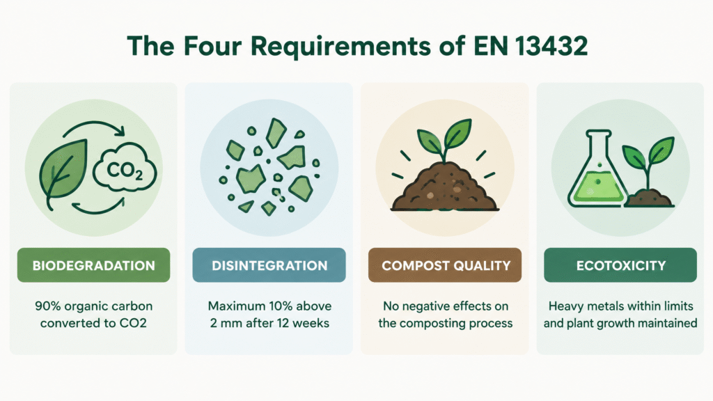 EN 13432 Compostable Packaging in 2026: What It Means Under the EU PPWR 1 EN 13432 compostable packaging standard requirements for biodegradation, disintegration, compost quality and ecotoxicity.