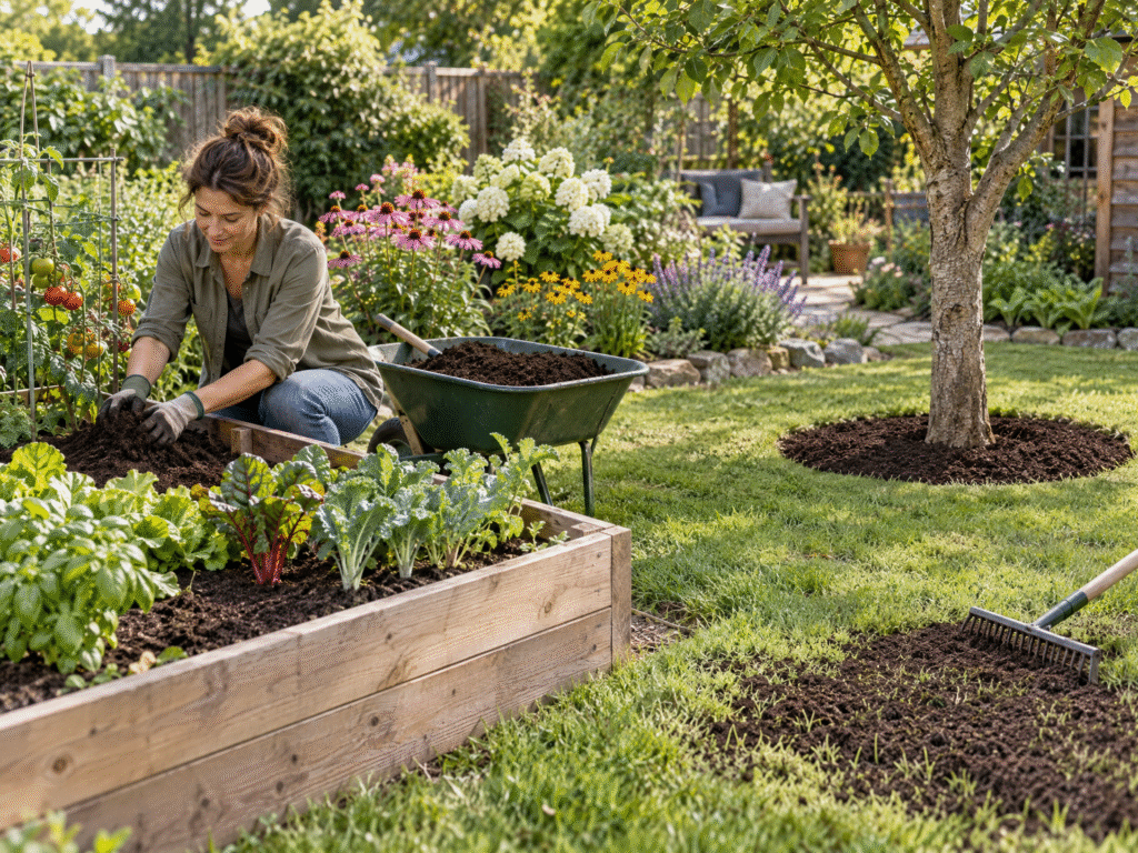What to Do With Compost: How to Use Finished Compost in Your Garden (2026 Guide) 1 Uses of compost in a garden, including vegetable beds, flower beds, lawn, and trees