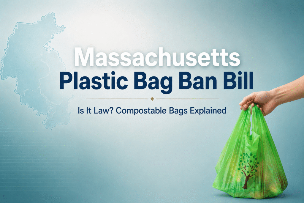 Massachusetts plastic bag ban bill 2026 legislative status with recyclable paper and compostable checkout bags