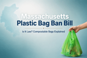 Massachusetts plastic bag ban bill 2026 legislative status with recyclable paper and compostable checkout bags