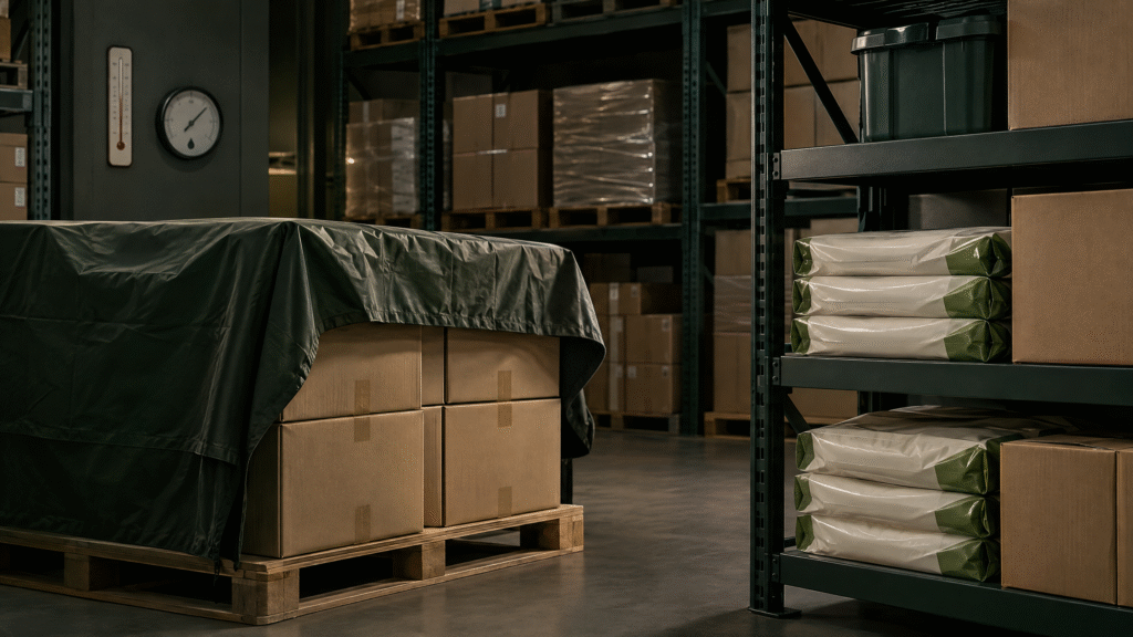 You Stopped Buying Compostable Bags for Three Reasons. All Three Are Gone. 4 Sealed compostable rubbish bags stored in a cool, dry, dark warehouse