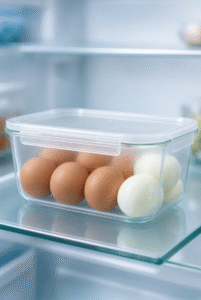 Hard-boiled eggs in the fridge showing how long do hard boiled eggs last in the fridge